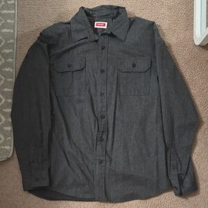 Wrangler Mens Gray Button Down Shirt Large
